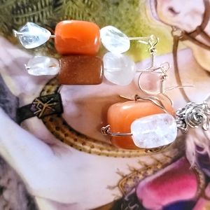 Peace aventurine clear quartz, hand crafted necklace and earrings set